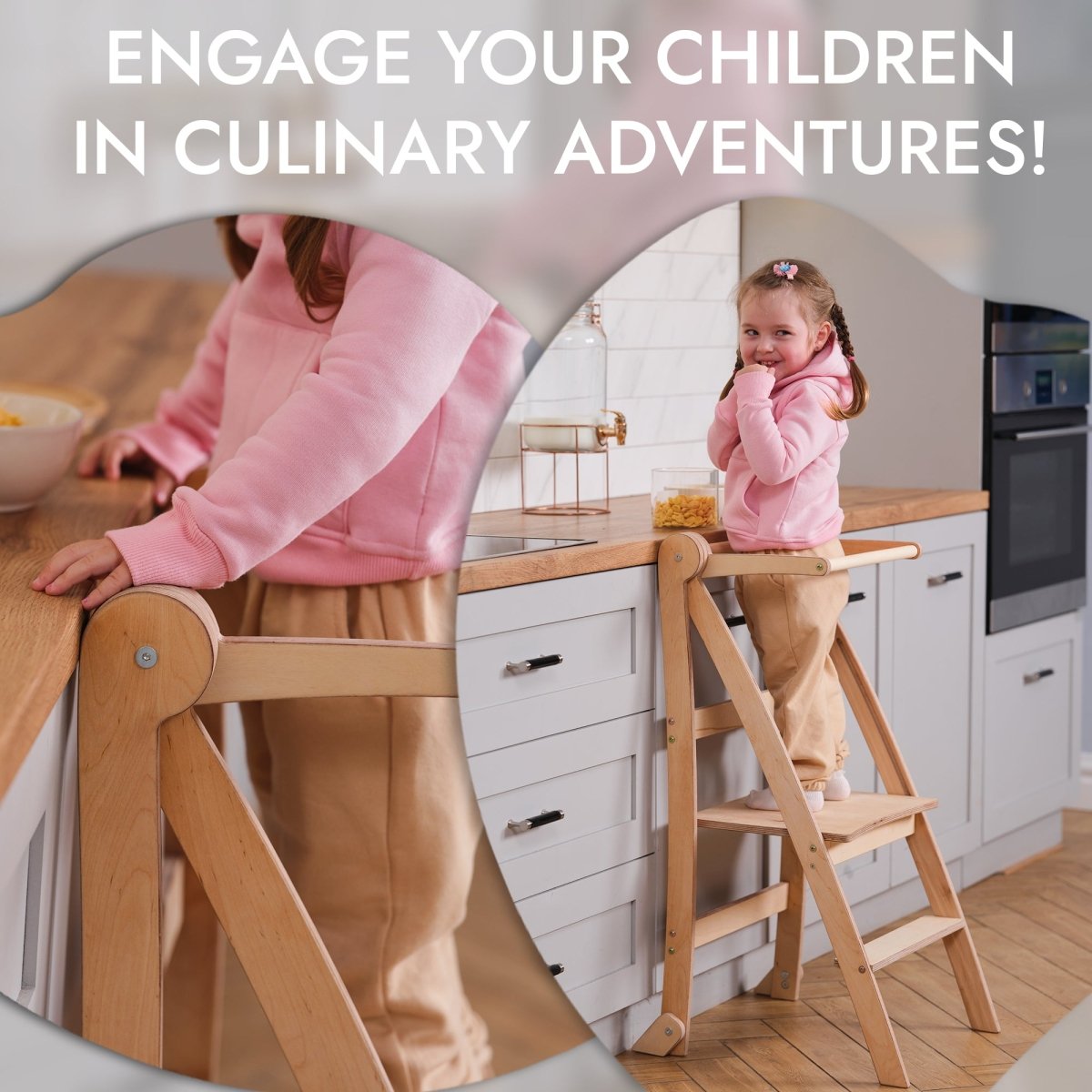 Learning Tower: Foldable Step Stool for Toddlers - Beige