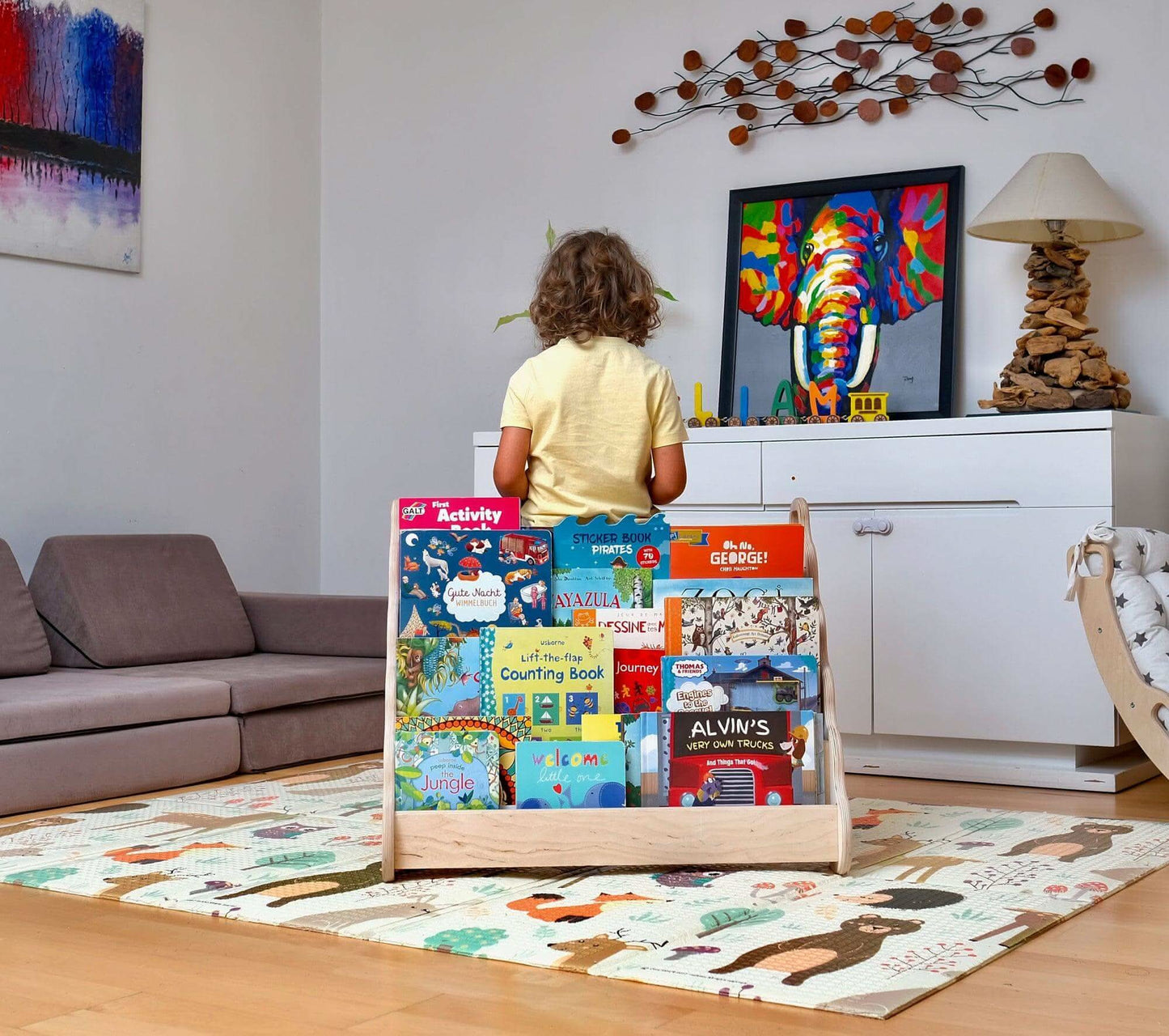 Wave Design Wooden Bookshelf / Large Size-1