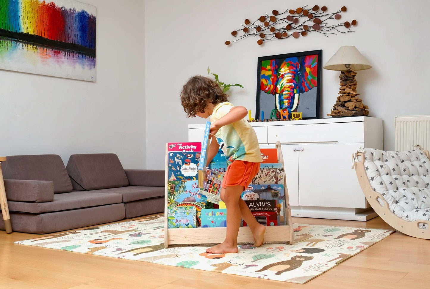 Wave Design Wooden Bookshelf / Large Size-2